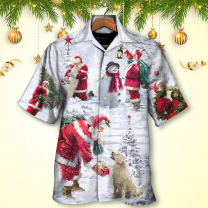 Christmas Santa Claus Chilling With Animal Snowman Happy Xmas Art Style - Hawaiian Shirt - Owl Ohh - Owl Ohh