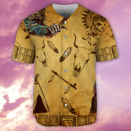 Skull Native Skull War - Baseball Jersey - Owl Ohh - Owl Ohh
