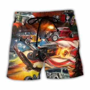 Hot Rod Independence Day American Flag - Beach Short - Owl Ohh - Owl Ohh
