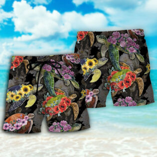 Turtle And Flowers Tropical Art - Beach Short - Owl Ohh - Owl Ohh