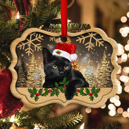 Christmas Black Cat Cute Kitty Cat Xmas - Horizontal Ornament - Owl Ohh - Owl Ohh