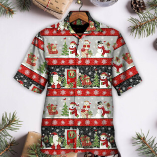 Christmas Santa Claus And Snowman Happy Xmas - Hawaiian Shirt - Owl Ohh - Owl Ohh