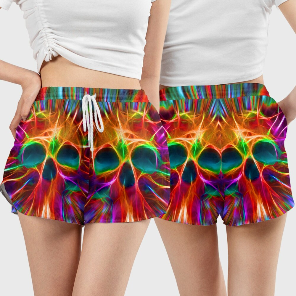 Skull Rainbow Color Love Tie Dye - Women's Casual Shorts - Owl Ohh - Owl Ohh