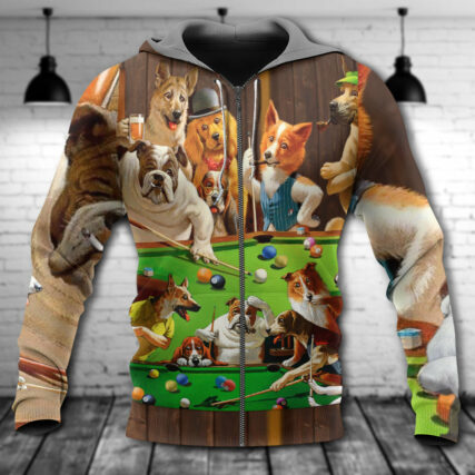 Billiard Vintage Dogs Playing Pool With So Much Fun - Hoodie - Owl Ohh-Owl Ohh