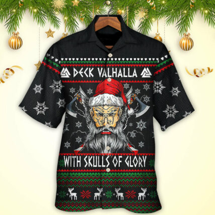 Christmas Deck Valhalla With Skull Of Glory - Hawaiian Shirt - Owl Ohh - Owl Ohh
