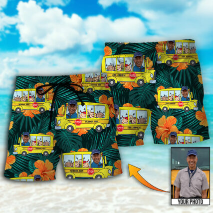 School Bus Driver Tropical Custom Photo - Beach Short - Owl Ohh - Owl Ohh