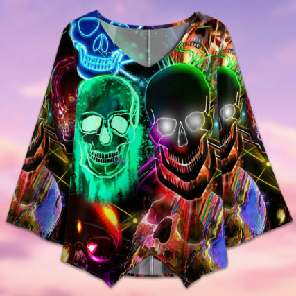 Skull Glowing Colorful Lighting - V-neck T-shirt - Owl Ohh - Owl Ohh