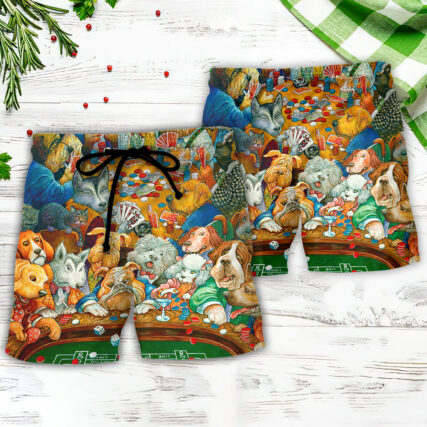 Gambling Dog Canines Playing Poker - Beach Short - Owl Ohh - Owl Ohh