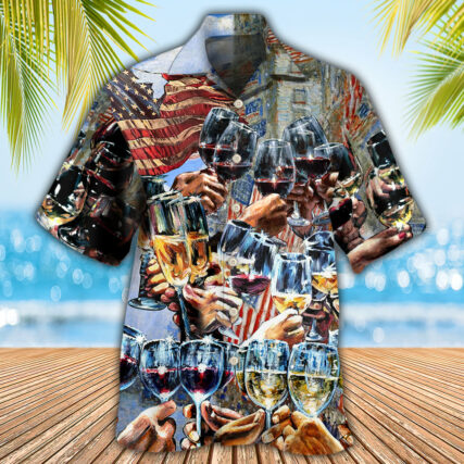 Wine Cheers Independence Day - Hawaiian Shirt - Owl Ohh - Owl Ohh