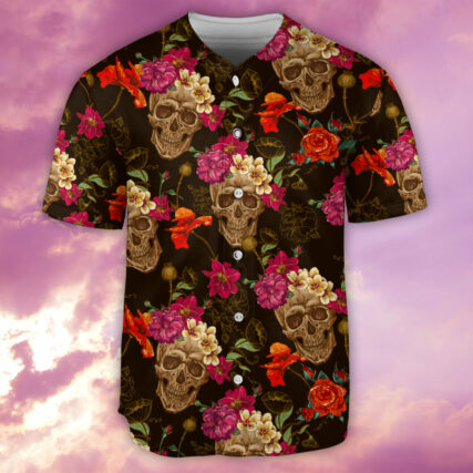 Skull Amazing Flowers Sugar - Baseball Jersey - Owl Ohh - Owl Ohh