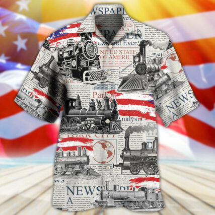 Train Independence Day Retro Train US Flag - Hawaiian Shirt - Owl Ohh - Owl Ohh