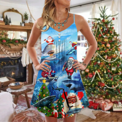 Shark Love Santa Merry Christmas - V-neck Sleeveless Cami Dress - Owl Ohh - Owl Ohh