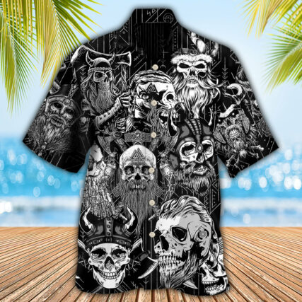 Viking Beard Warrior Skull With Crossed Axes - Hawaiian Shirt - Owl Ohh - Owl Ohh