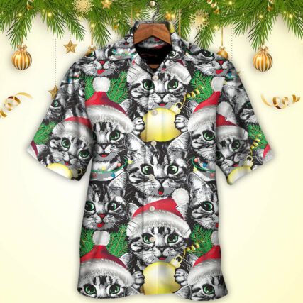 Meowy Christmas Xmas Cat Lover - Hawaiian Shirt - Owl Ohh for men and women, kids - Owl Ohh