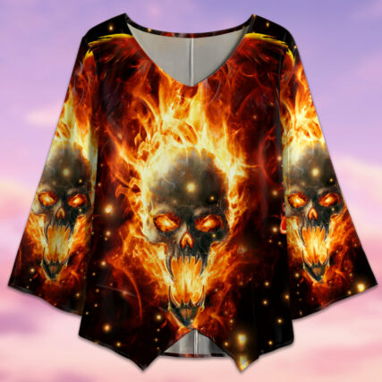 Skull Devil Fire Screaming - V-neck T-shirt - Owl Ohh - Owl Ohh