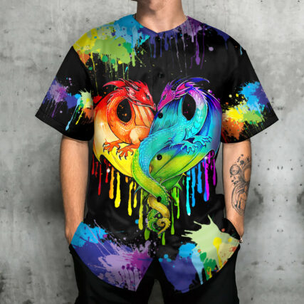 Dragon LGBT Pride Dragon Colorful - Baseball Jersey - Owl Ohh - Owl Ohh
