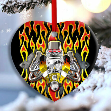Hot Rod Christmas Flame Christmas Is Coming - Heart Ornament - Owl Ohh - Owl Ohh