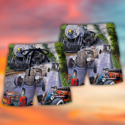 Hot Rod Racing Train Cool Art Style - Beach Short - Owl Ohh - Owl Ohh