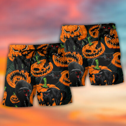 Halloween Black Cat Pumpkin Scary Tropical - Beach Short - Owl Ohh - Owl Ohh