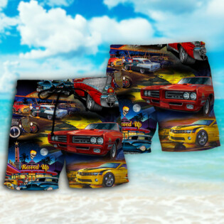 Muscle Car Family Art - Beach Short - Owl Ohh - Owl Ohh