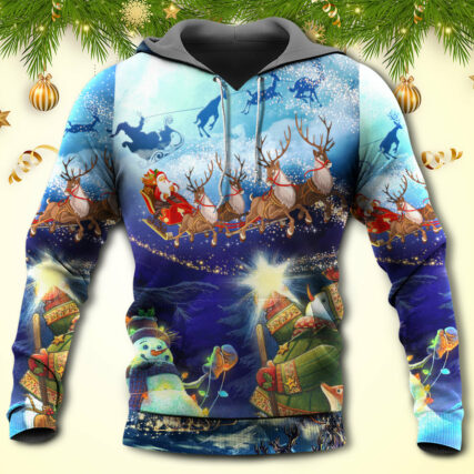 Christmas Rudolph Santa Claus Reindeer Snowman Light Art Style - Hoodie - Owl Ohh - Owl Ohh