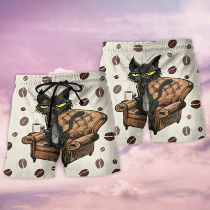 Coffee Black Cat My Coffee And I - Beach Short - Owl Ohh - Owl Ohh