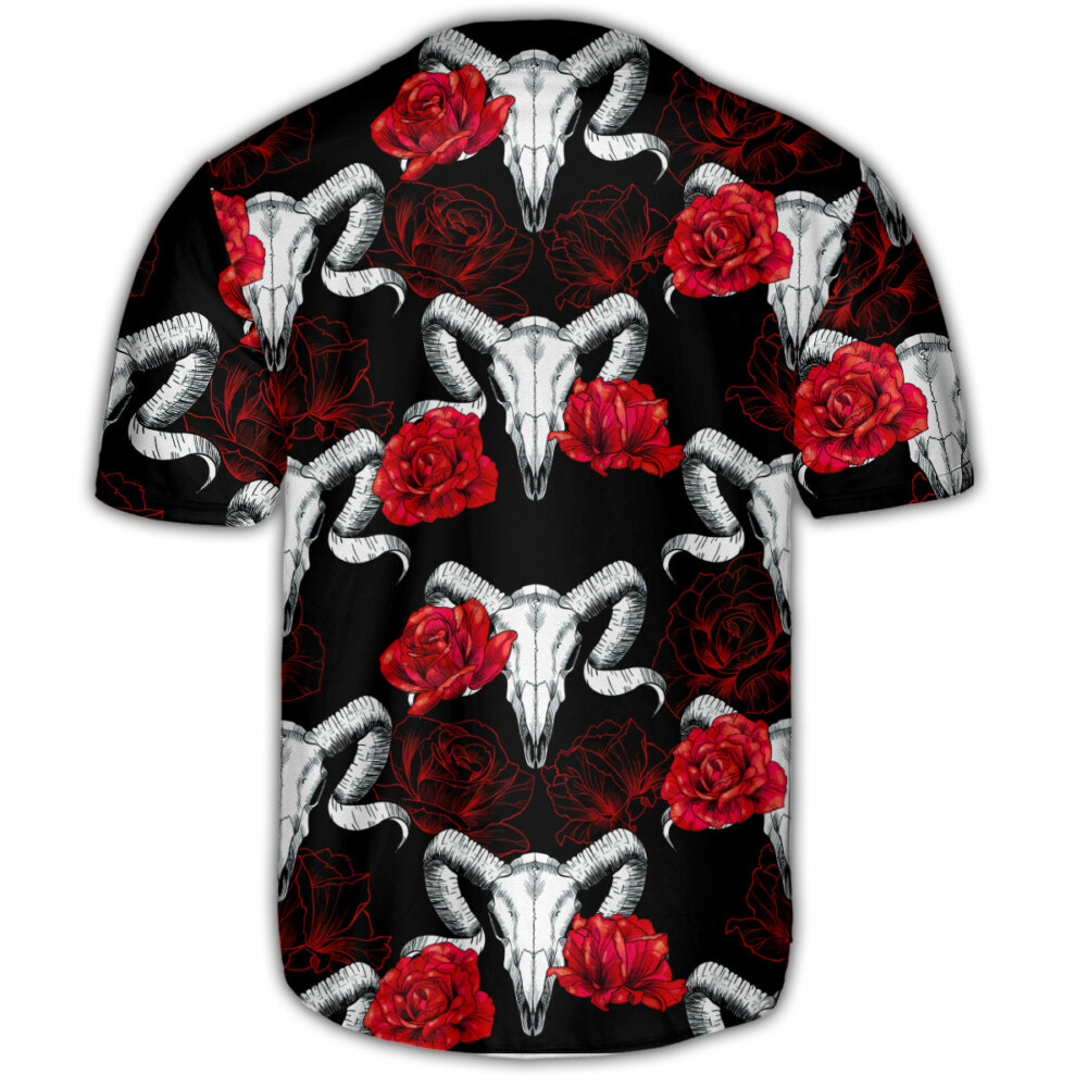 Skull Ram Rose - Baseball Jersey - Owl Ohh - Owl Ohh