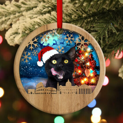 Christmas Black Cat Happy Xmas Light Santa Claus Decor Tree Hanging - Circle Ornament - Owl Ohh - Owl Ohh