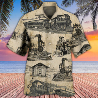 Train Vintage Art Sketch - Hawaiian Shirt - Owl Ohh - Owl Ohh