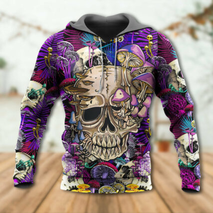 Mushroom Crazy Bright Magic Psychedelic Skull - Hoodie - Owl Ohh - Owl Ohh