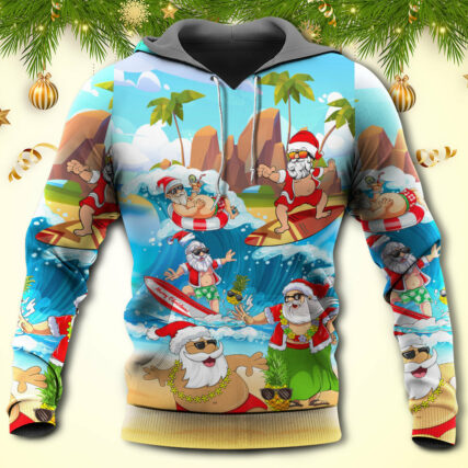 Christmas Santa Claus Play On The Beach Mele Kalikimaka Funny - Hoodie - Owl Ohh - Owl Ohh