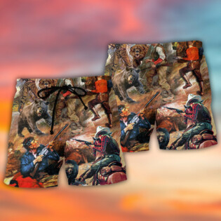 Hunting Bear Cow Boy Cool Art Style - Beach Short - Owl Ohh - Owl Ohh