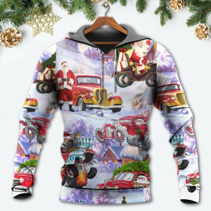 Santa Hot Rod Christmas Tree Merry Xmas - Hoodie - Owl Ohh - Owl Ohh
