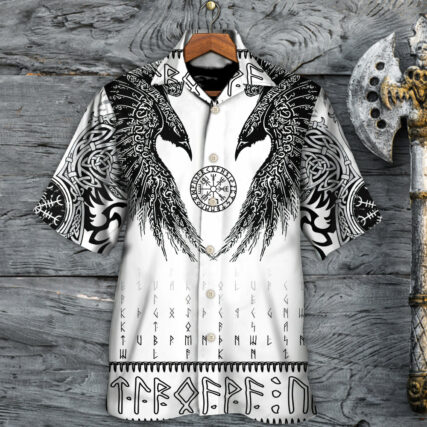 Viking Black Runic Raven Scandinavian - Hawaiian Shirt - Owl Ohh - Owl Ohh
