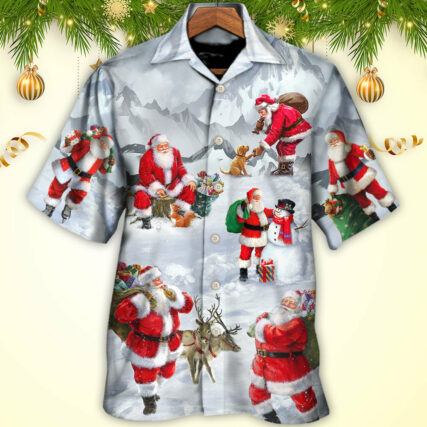 Christmas Santa Claus In The Snow Mountain Art Style - Hawaiian Shirt - Owl Ohh - Owl Ohh