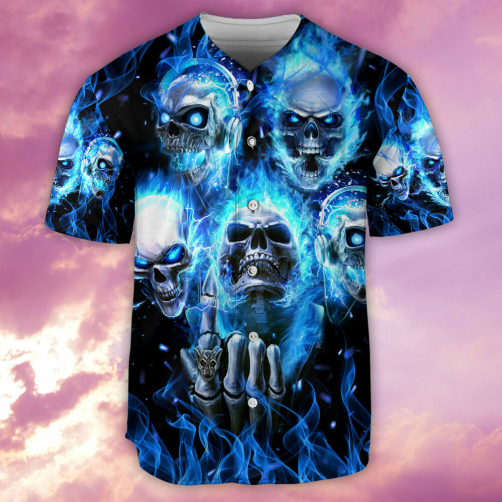Skull Blue Skull Angry Style - Baseball Jersey - Owl Ohh - Owl Ohh