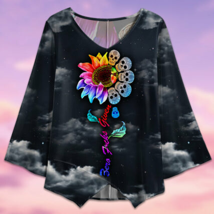 Skull Sunflower Colorful Sky Night - V-neck T-shirt - Owl Ohh - Owl Ohh