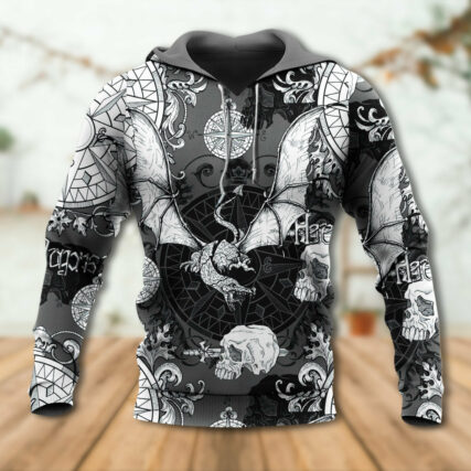 Dragon Snorting Fire Gothic Nautical Compass And Baroque - Hoodie - Owl Ohh - Owl Ohh