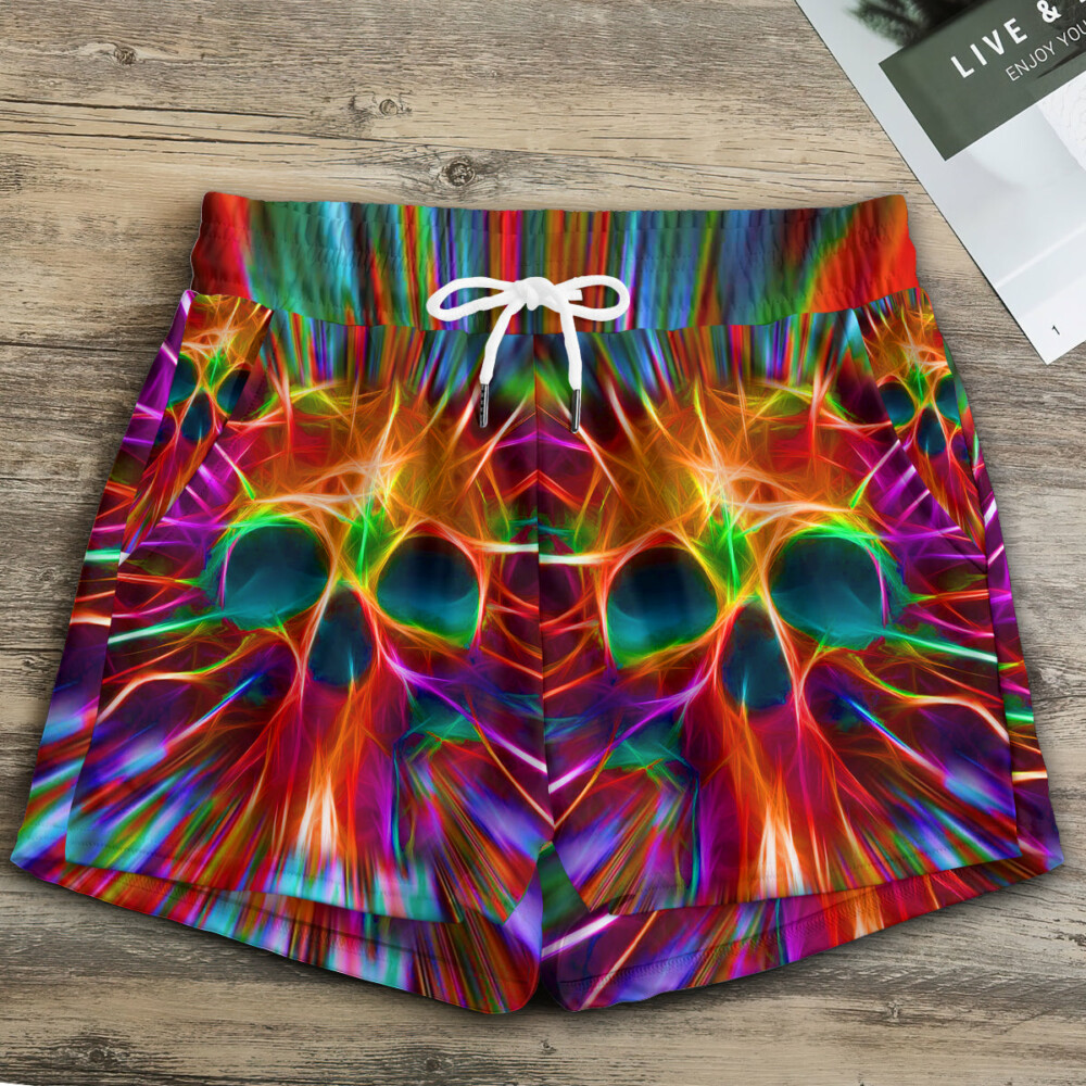 Skull Rainbow Color Love Tie Dye - Women's Casual Shorts - Owl Ohh - Owl Ohh
