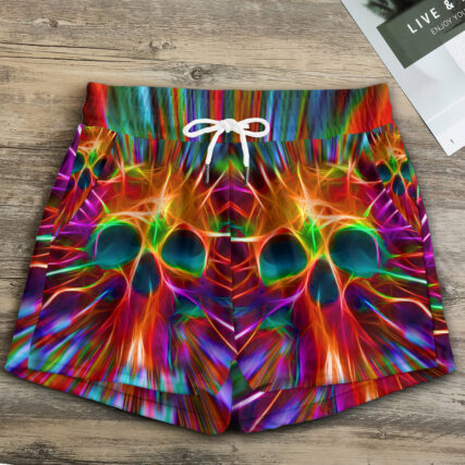 Skull Rainbow Color Love Tie Dye - Women's Casual Shorts - Owl Ohh - Owl Ohh