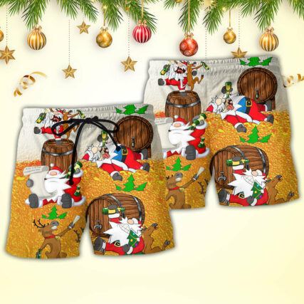 Christmas Santa Claus Drunk Beer Funny Happy Xmas - Beach Short - Owl Ohh - Owl Ohh