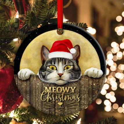 Christmas Cat With Moon Lover Cutie - Circle Ornament - Owl Ohh - Owl Ohh