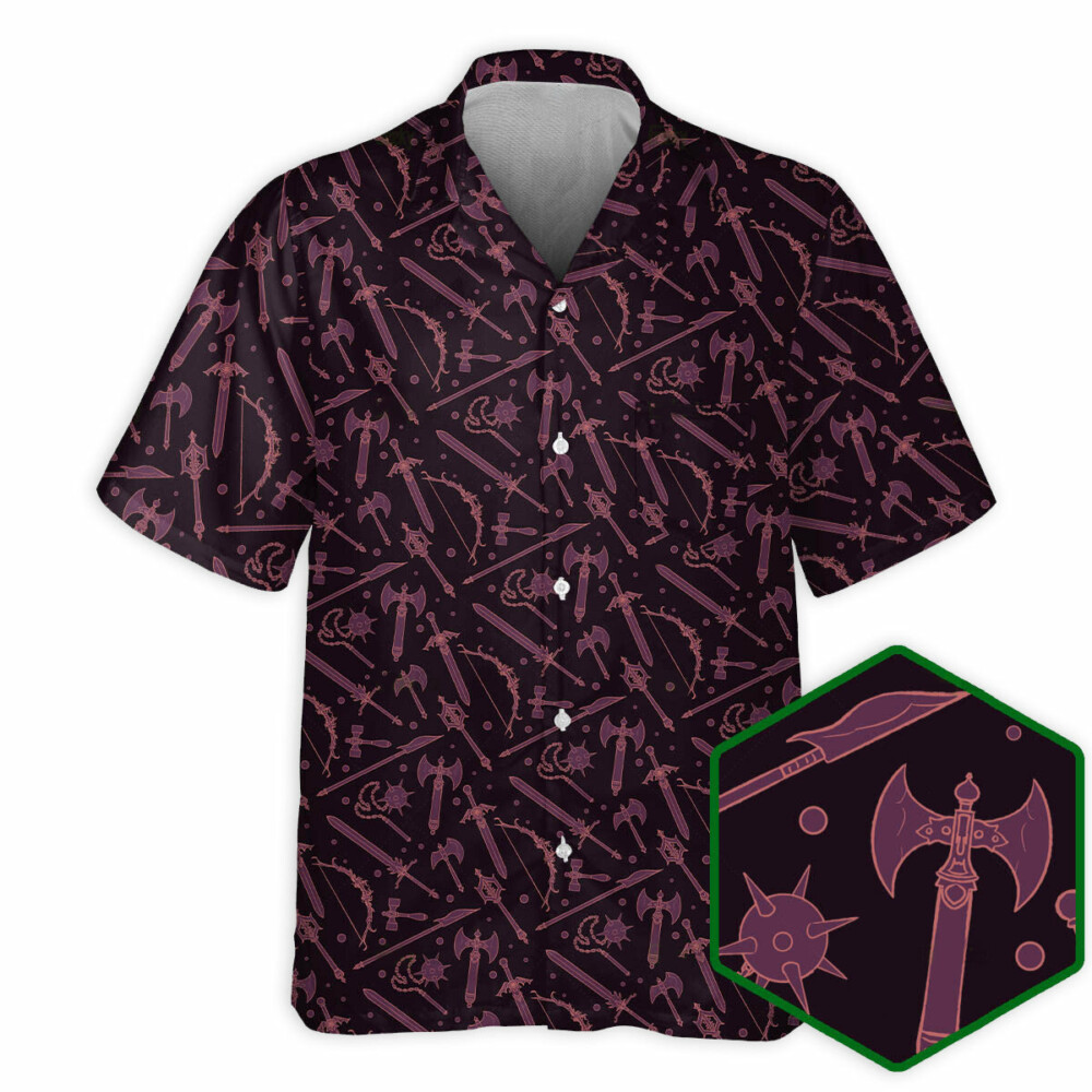 DnD Madieval Weapons Pattern - Hawaiian Shirt - Owl Ohh - Owl Ohh