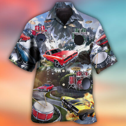 Car Muscle Car And Drum Racing Music Lover - Hawaiian Shirt - Owl Ohh - Owl Ohh