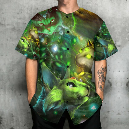 Cat Love Green Neon Cat Style - Baseball Jersey - Owl Ohh - Owl Ohh