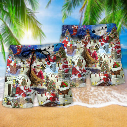 Christmas Up On Rooftop Santa's Busiest Night - Beach Short - Owl Ohh - Owl Ohh
