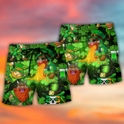 Irish Beer St Patrick's Day Viking Skull Leprechaun Gnome - Beach Short - Owl Ohh - Owl Ohh