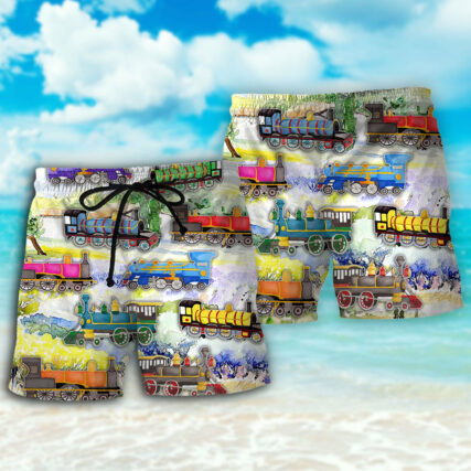 Train Watercolor Art Mountain - Beach Short - Owl Ohh - Owl Ohh