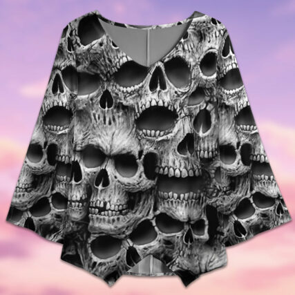 Skull No Fear No Pain - V-neck T-shirt - Owl Ohh - Owl Ohh