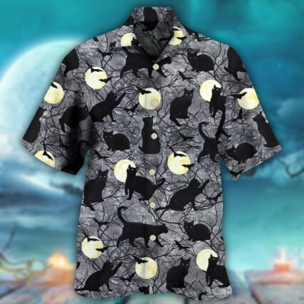 Halloween Black Cat Pattern - Hawaiian Shirt - Owl Ohh - Owl Ohh